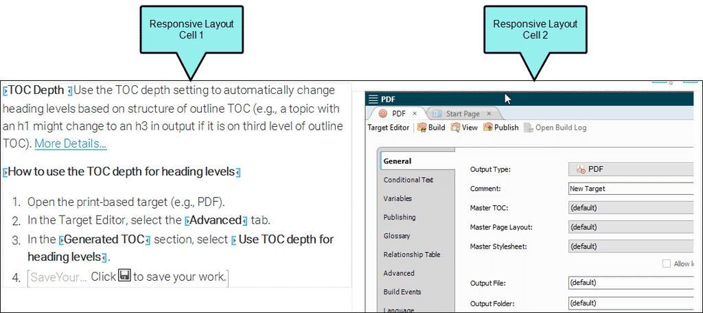 two cells responsive layout desktop