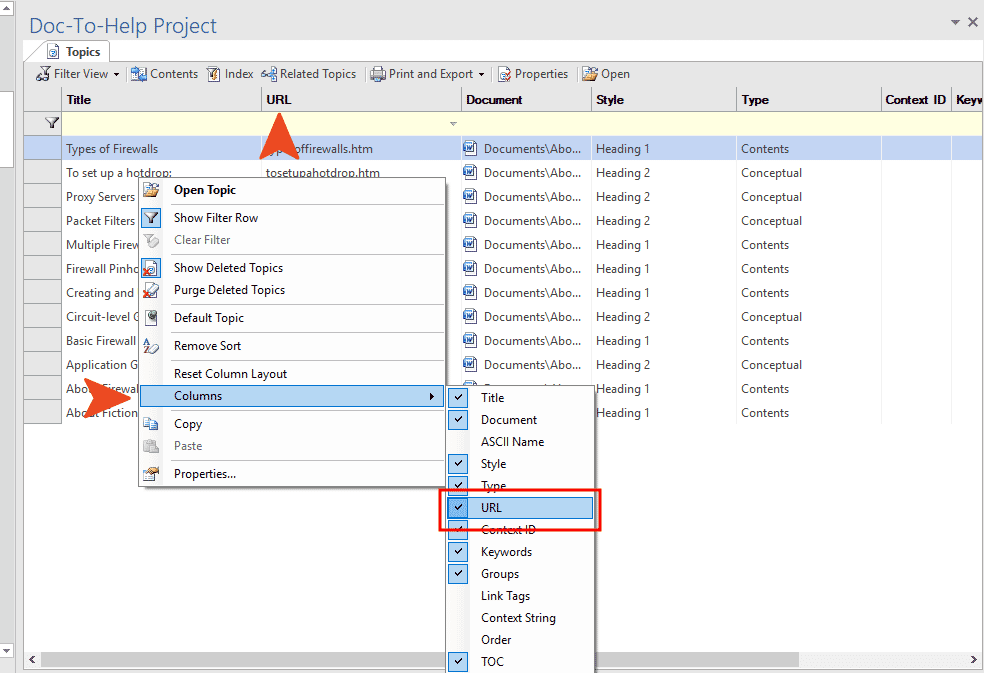 select the project ribbon and click on topics panel to open