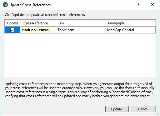 updating the cross reference