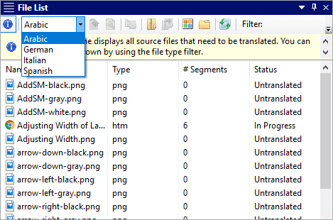 Screenshot showing New Language Drop-down in File List Window