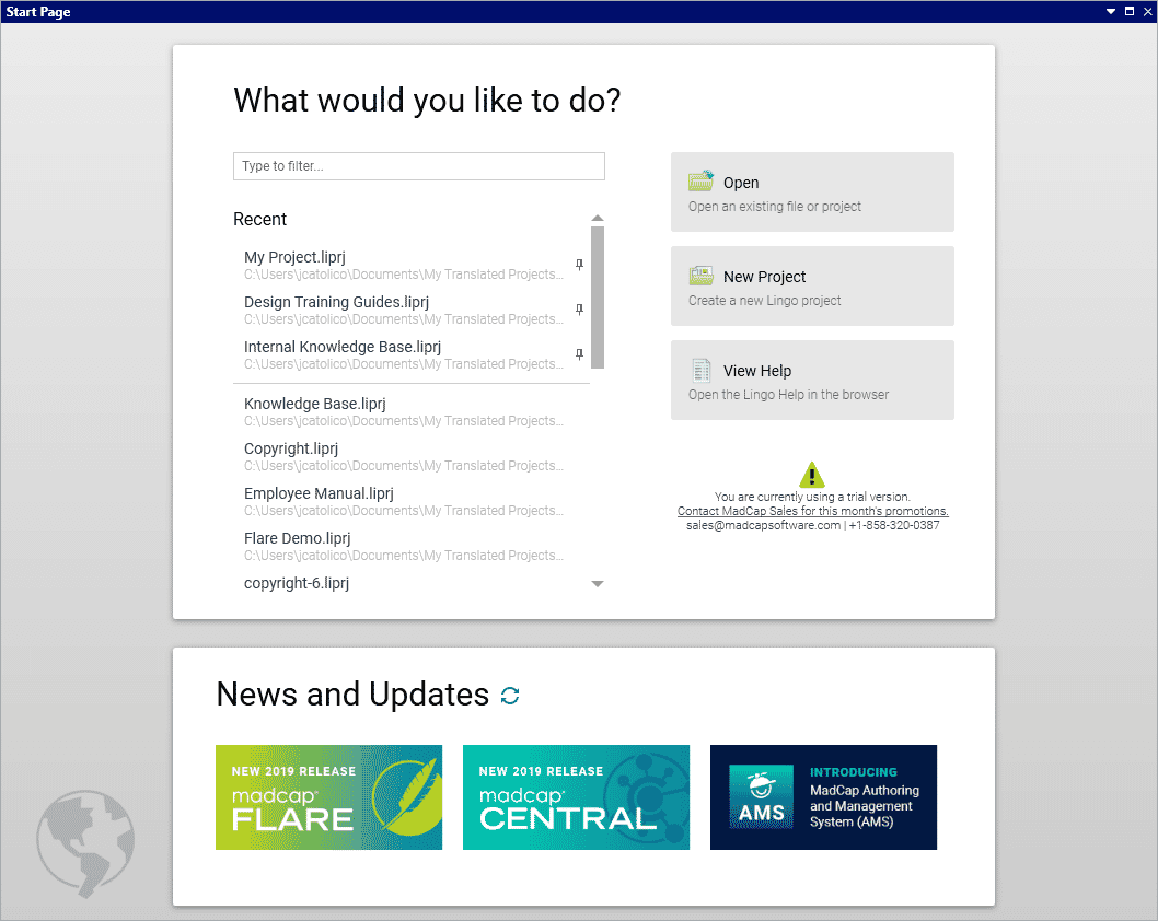 Screenshot showing the redesigned Start Page